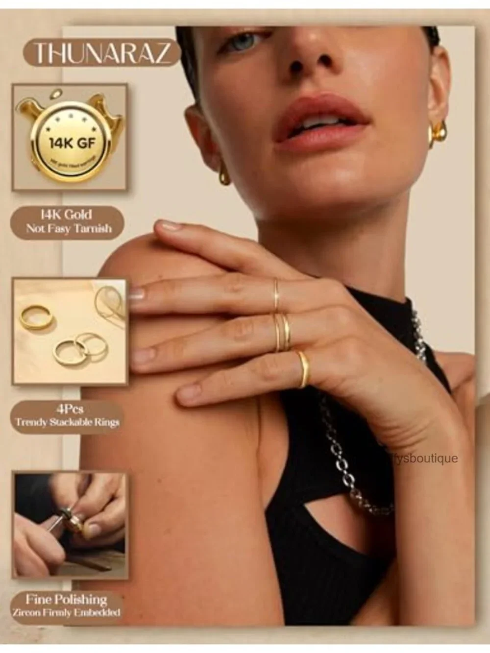 14K Gold Filled Stacking Ring Set for Women, 4Pcs Thin Wedding Band